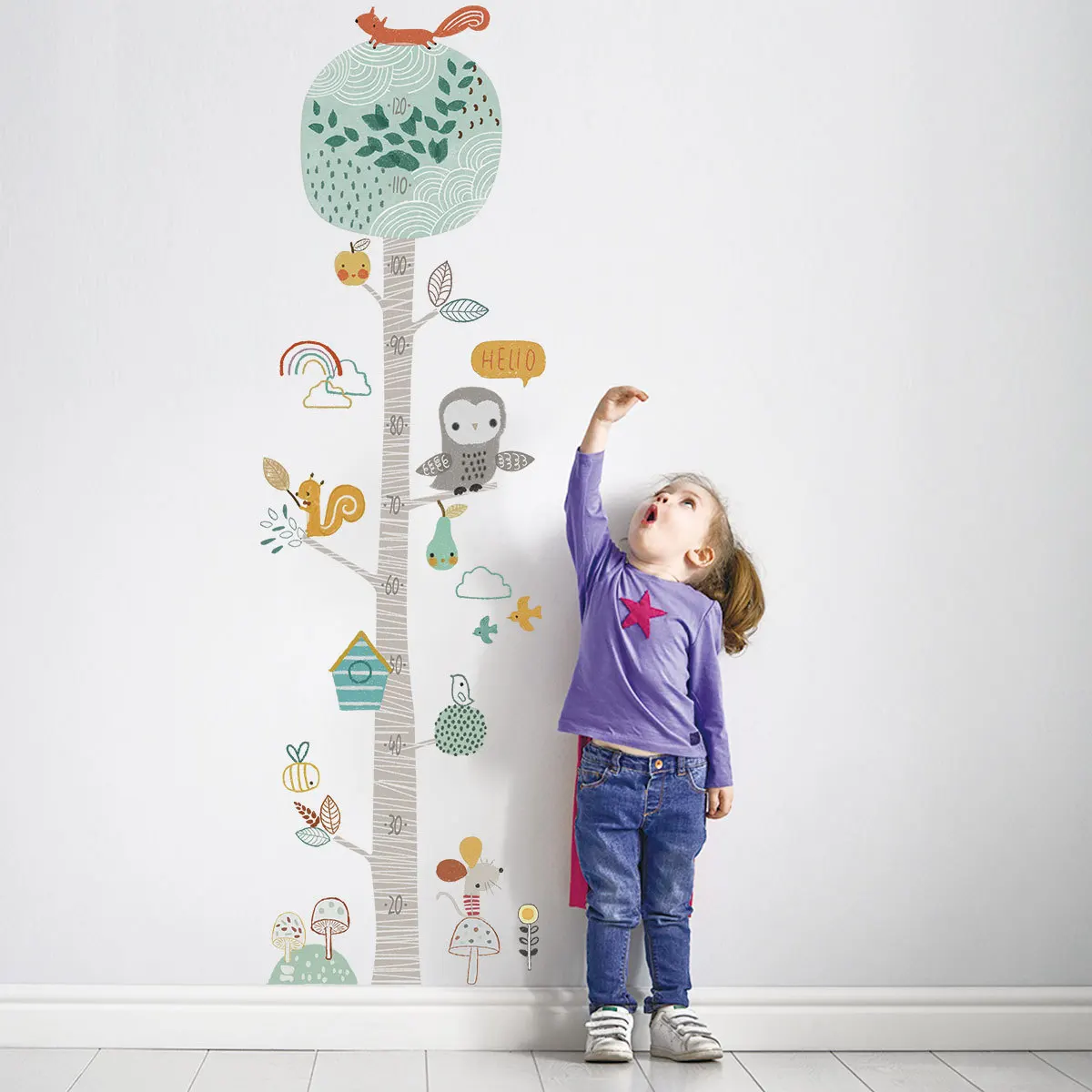 DIY Forest Animal Trees Height Wall Sticker Decor Nordic Modern Children Height Measure Mural Decals Nursery Creative Wallpaper