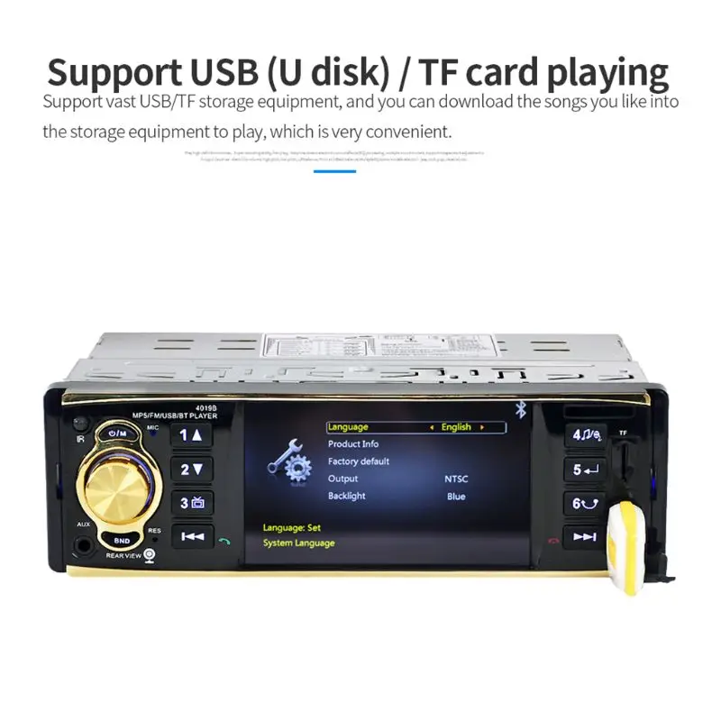 4,1 дюймов 4019B Автомагнитола MP5 плеер 1 Din HD 800*480 Bluetooth FM/AUX/USB/TF автомобильный стерео плеер Поддержка камеры заднего вида