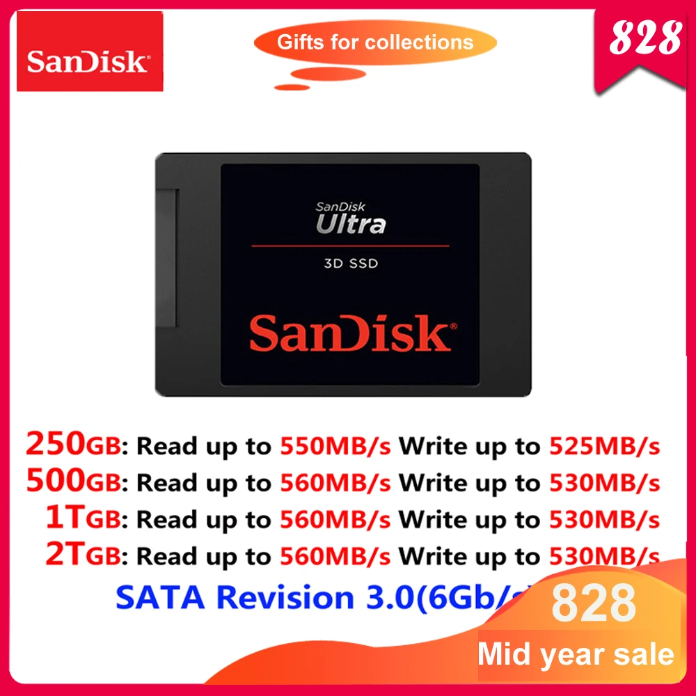 Sandisk ультра 3D Внутренний твердотельный накопитель 250 ГБ 500 1 ТБ 2 ТБ 560MBS жесткий диск SATA 3,0(6 ГБ/сек.) для ноутбука, настольного компьютера
