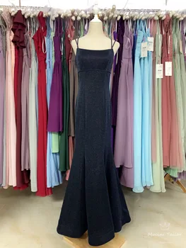 

MIdnight Navy Evening Dress 2020 New Shimmer Boat neck Decorative bow sexy beauty luckgirls Customizable fashion Mocini Tailor