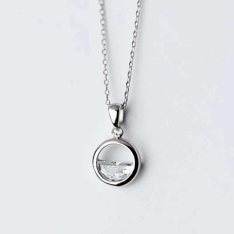 925 Sterling Silver 925 пробы Серебряное ожерелье для женщин, прозрачное ожерелье из весенней воды, круглая подвеска, простая литературная цепочка на ключицу - Цвет камня: 925 Sterling Silver
