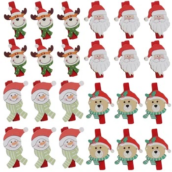 

4 Packages Portable Creative Exquisite Practical Xmas Clip Photo Clamp Christmas Decoration Xmas Clamp Wooden Clamp