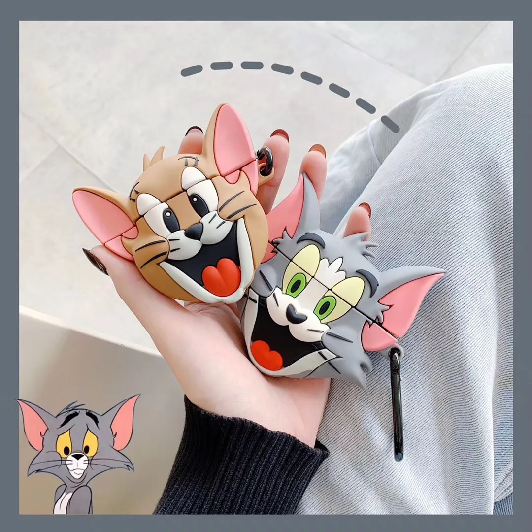 411 21 De Réductionnouveau 3d Mignon Dessin Animé Tom Chat Jerry Souris étui Pour Airpods 1 2 Ou Airpods Pro Premium Silicone Housse De Charge