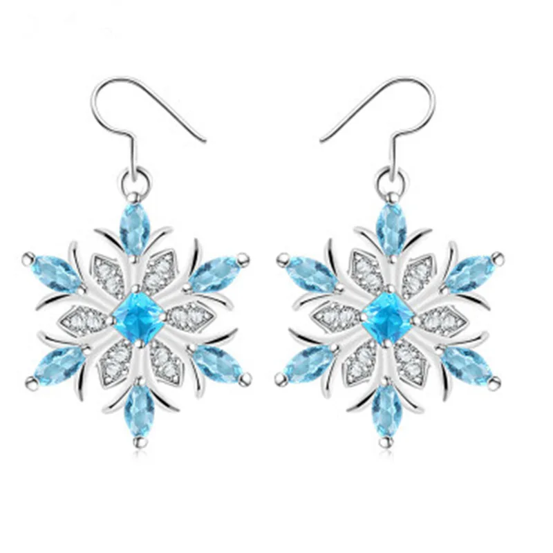 Milangirl New Design White With Blue CZ Crystal Snowflake Stud Earrings for Women Cute Christmas Earings Fashion Jewelry s | Украшения и