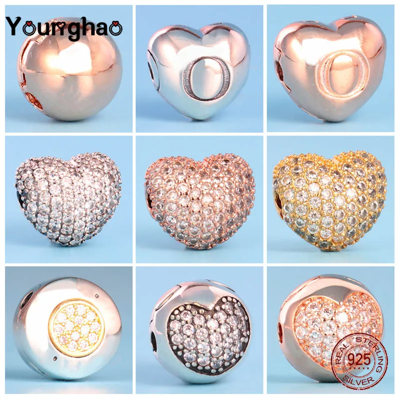 

Younghao 925 Sterling Silver Elegant Heart Clips Make Simple Fashion Clips For Jewelry Fit Original Pandora Charm Bracelets