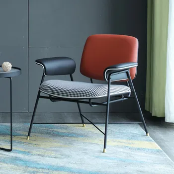 

Nordic Single Sofa Chair Light Luxury Living Room Chair Simple Modern Balcony Designer Wrought Iron Leisure Chair Houndstooth