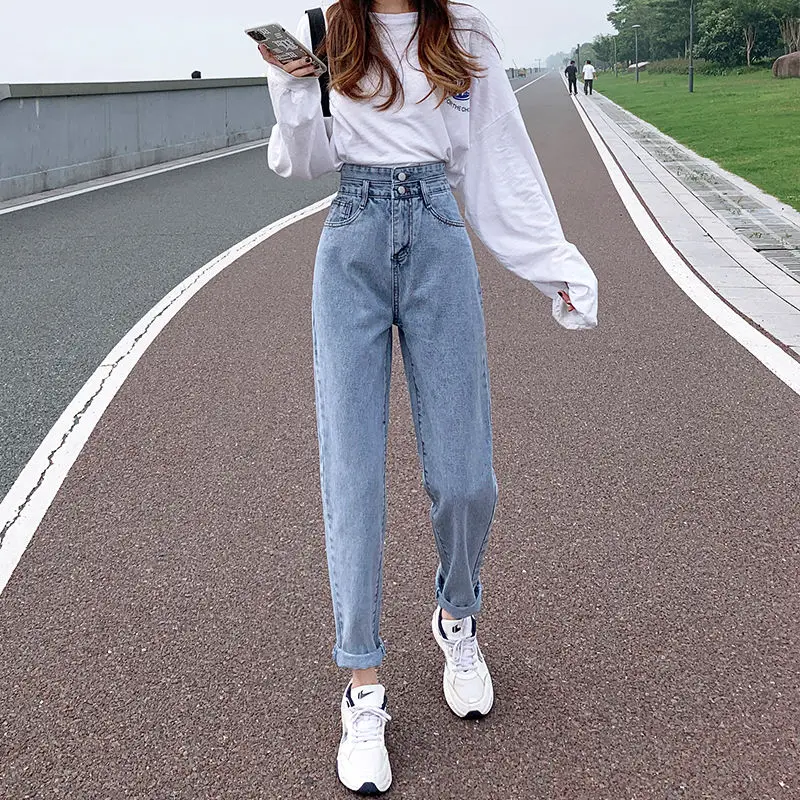 High Waist Jeans Women Loose Korean Version 2021 New Summer Straight and Thin Daddy Harlan Pants Thin Section winter plus velvet jeans women loose korean version of the straight leg was thin high waist thickened carrot harlan daddy pants