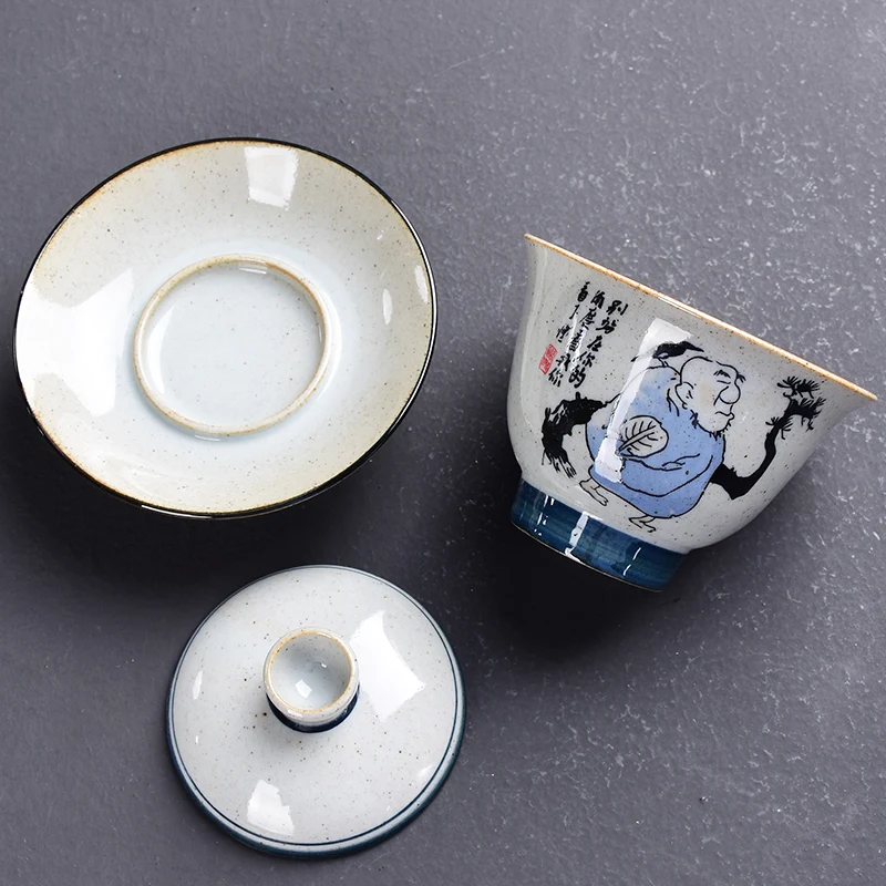 Винтажный китайский синий и белый Gaiwan большой размер искусственный керамический