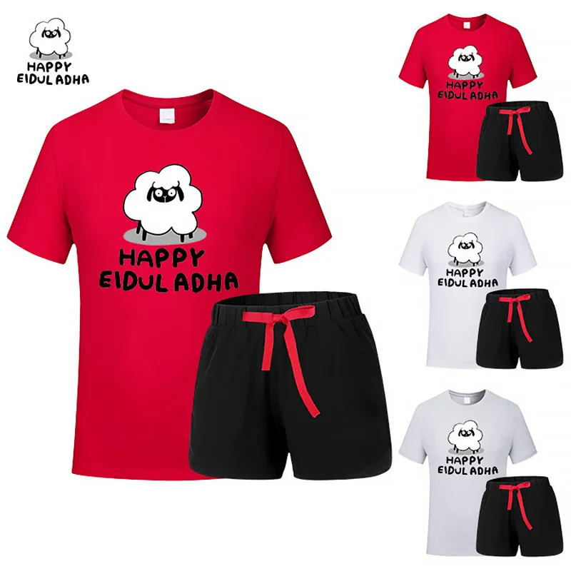 Happy Eid Al-Adha little child sets short sleeve tshirt pants boys clothes girls cotton letter cartoon printed baby outfits 2020 | Мать и