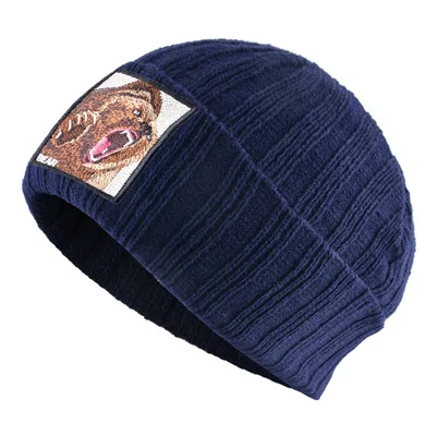 Зимняя шапка в форме животного Beanie Мужская Женская теплая шапка Bonnet Homme Hiver - Цвет: navy  bear
