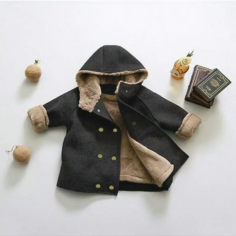 

Boys Warm Winter Coat Children Woolen Coat with Fluff 3-8 years old