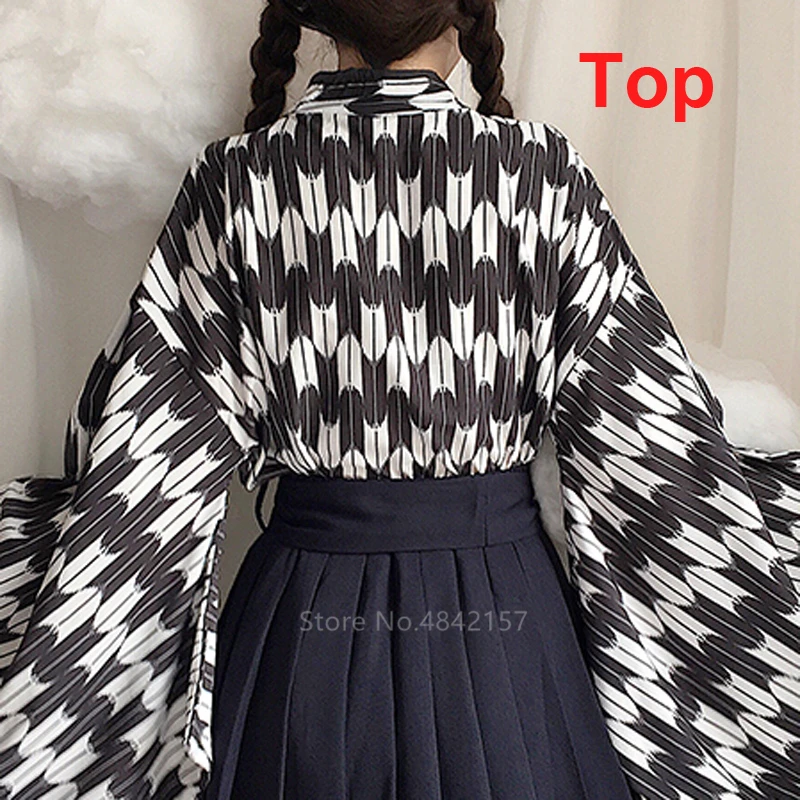 Кимоно платье перо в японском стиле Kawaii девушки юката полный рукав Haori плиссированные юбки самурайский для костюмированной вечеринки и Хеллоуина Косплей - Цвет: Top