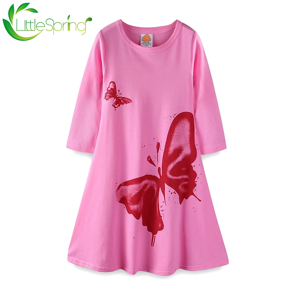 Платье для маленьких девочек LittleSpring длинное хлопковое Повседневное платье с
