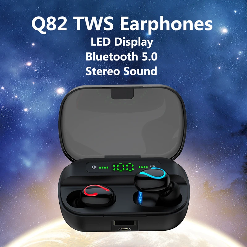 Electric quantity display wireless earphones tws headphones Music Stereo 5 0Bluetooth Headsets Earbuds With 2600mah charger case