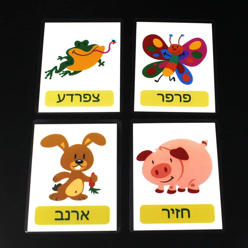 Kids 22Pcs Flashcards Hebrew Language Animals Word Learning Pocket Card Classroom Supplies Kindergarten Preschool Montessori Toy 4