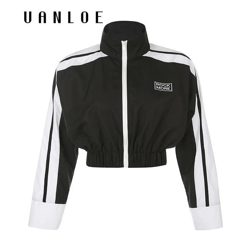 

Streetwear Patchwork Gothic Women's Jacket Autumn Long Sleeve Zipper Turtleneck Jackets High Waist Street Style Outwears