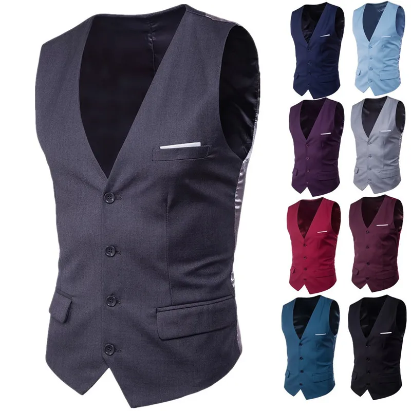 Price 9 Color Men s Business Casual Slim Vests Fashion Men Solid Color Single Buttons Vests Fit Male Suit For Men Spring Autumn S 6XL