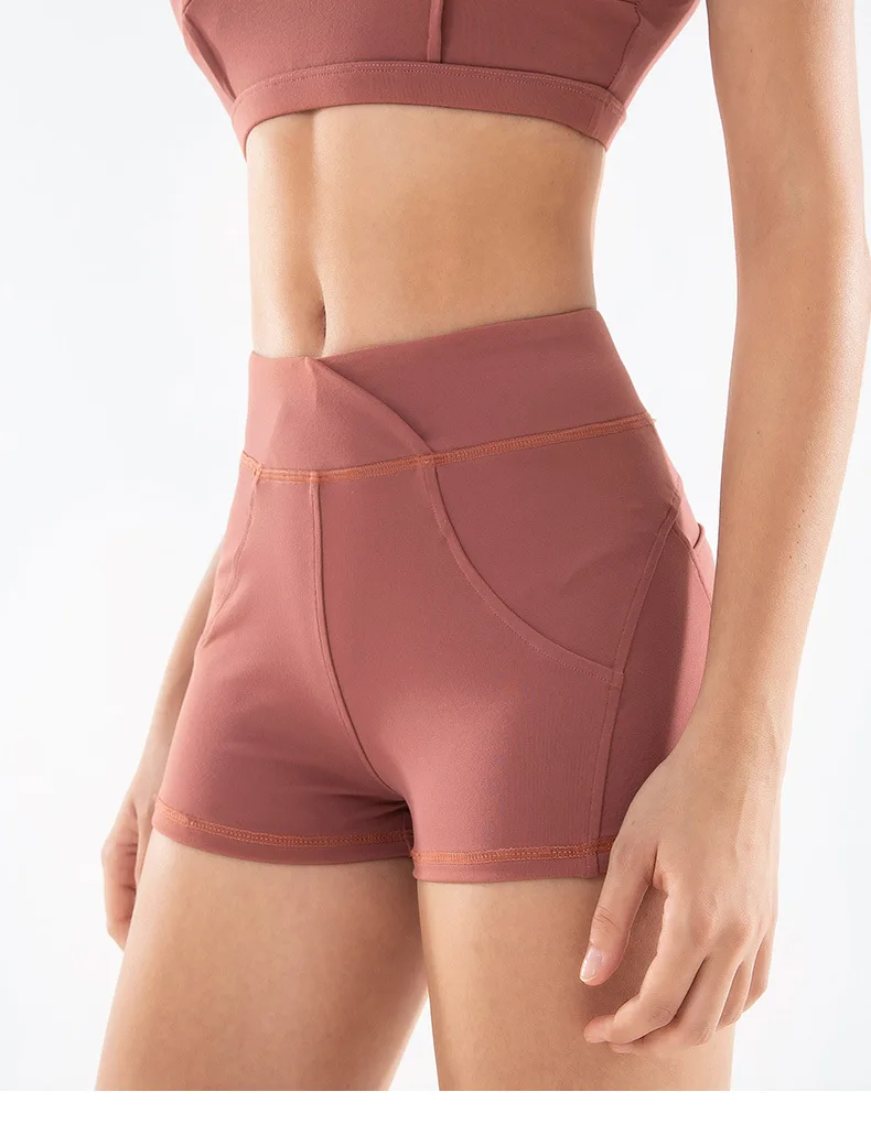 C высокой талией, эластичные шорты для йоги спортивные Леггинсы тренировки Леггинсы с карманами Фитнес Спорт, бег, Йога эластичные спортивные шорты