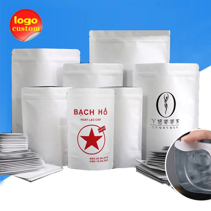 

Standing Ziplock Zipper White Kraft Paper Bag for Chocolat Cheese Candy Snack Gift Nut Spice Food Reusable Sealed Packaging Logo