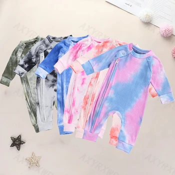 

Newborn Baby Girls Ribbed Knitted Long Sleeve Baby Zipper Rompers Autumn Toddler Baby Boys Girls Tie dye Zipper Romper Jumpsuits