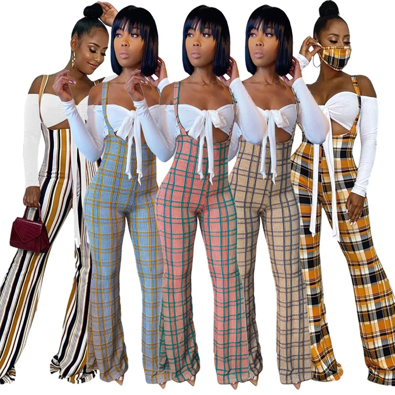 2020 blusa a cuadros mono conjunto de dos piezas mujeres Top corto ajustado manga larga Bowknot Tops Romper pantalones otoño Sexy monos trajes
