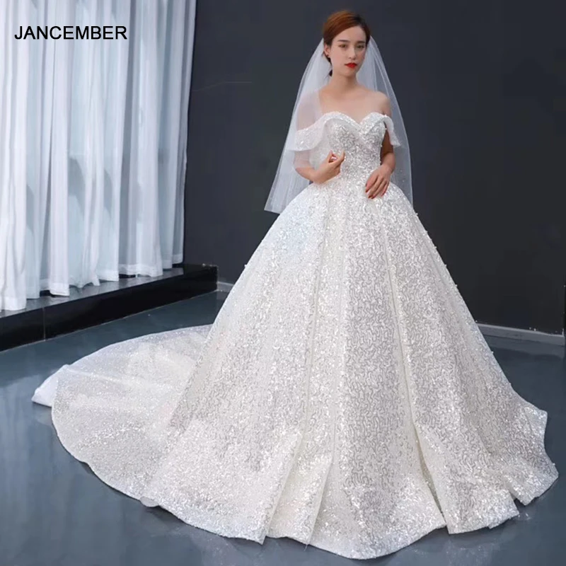J66942 Jancember блестящее свадебное платье принцессы милое с открытыми плечами