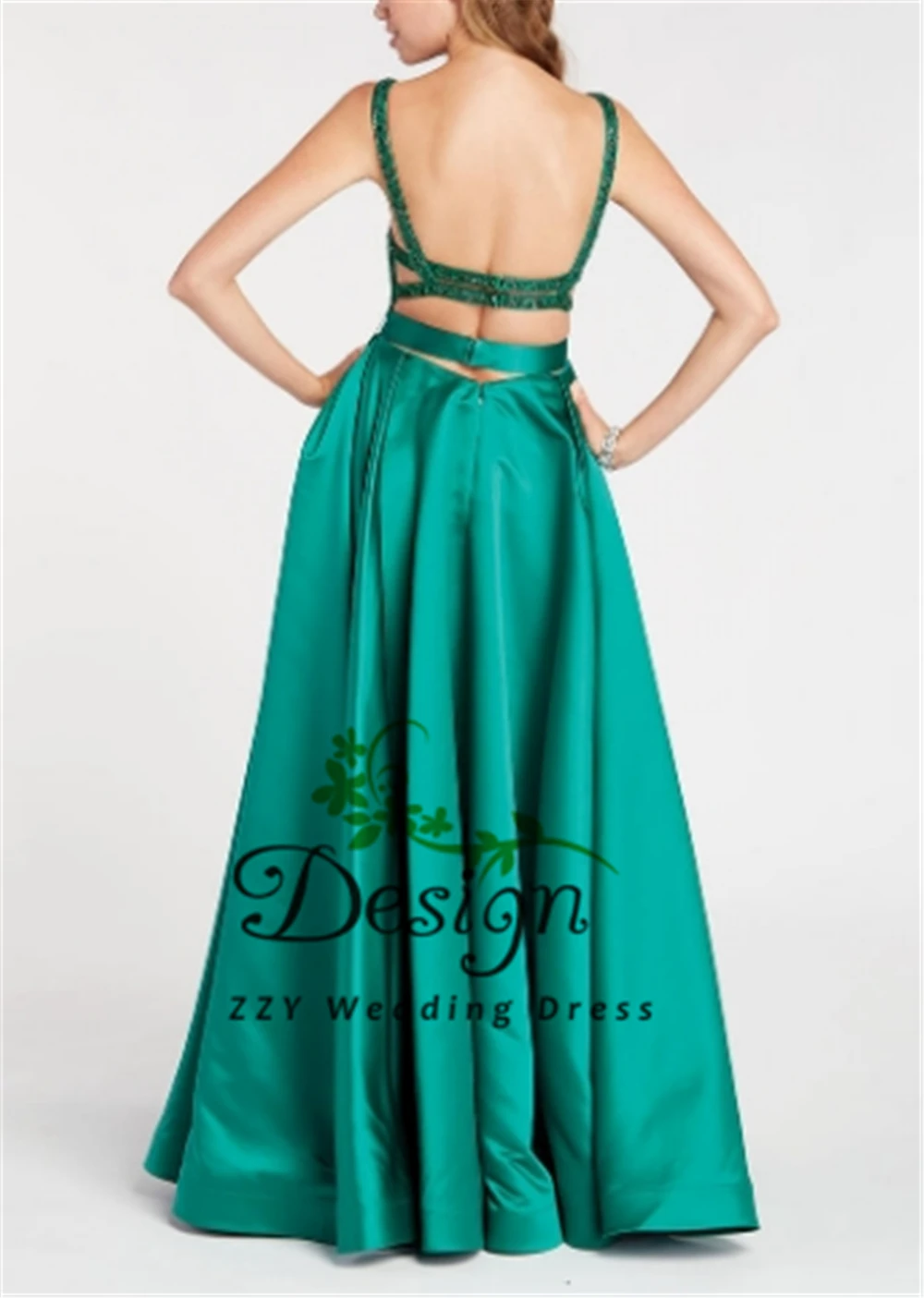 Vestidos de Fiesta De Noche Спагетти ремни Бисероплетение Зеленый Атлас сексуальные платья выпускного вечера полная длина vestidos de вечернее платье elegante