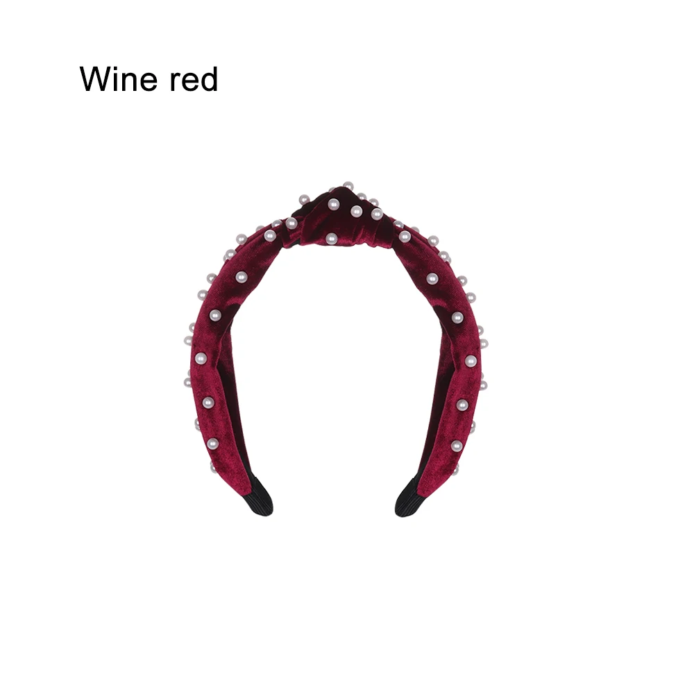 wine red 1 шт новая мода широкая боковая повязка с бантом женская жемчужная завязанная повязка на волосы головные уборы под макияж цельная повязка для волос обруч для волос аксессуары для волос - Цвет: wine red