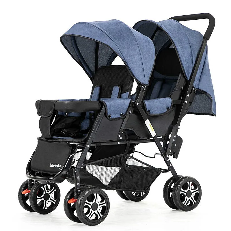 Twin Baby Strollers Lightweight Folding Front Rear Reclining Trolley Baby Double Stroller Can Lie Flat