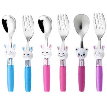

304 Stainless Steel Children Spoons Kids Feeding Tableware Cute Cartoon Rabbit Fork Spoon Set Maternal Baby Supplies