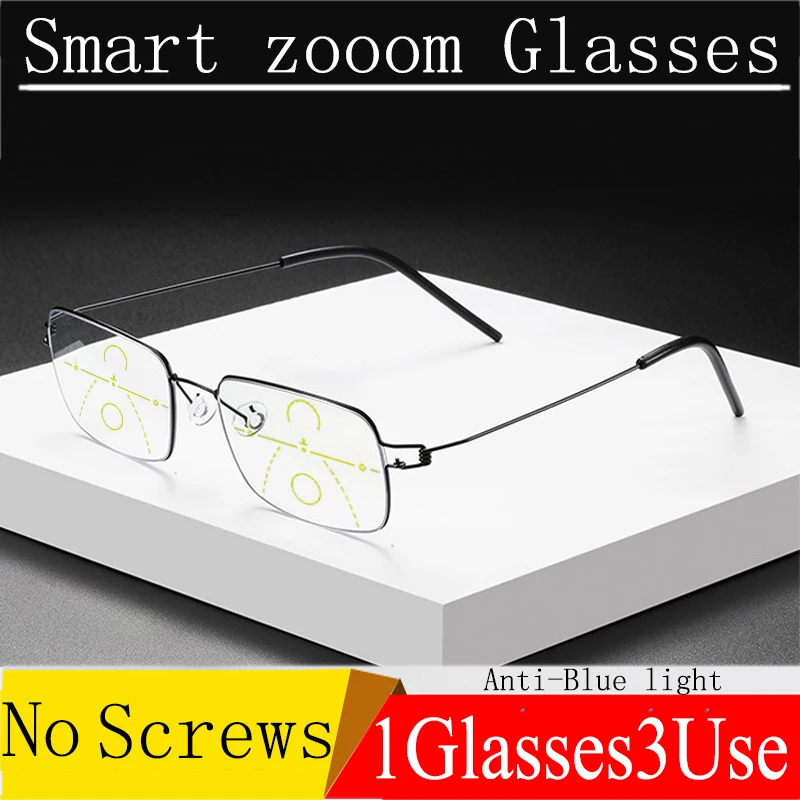 

No Screws Titanium Frame Progressive Reading Glasses Women Men fashion Multifocal Anti-blue light Presbyopia Eyeglasses 1 To 4.