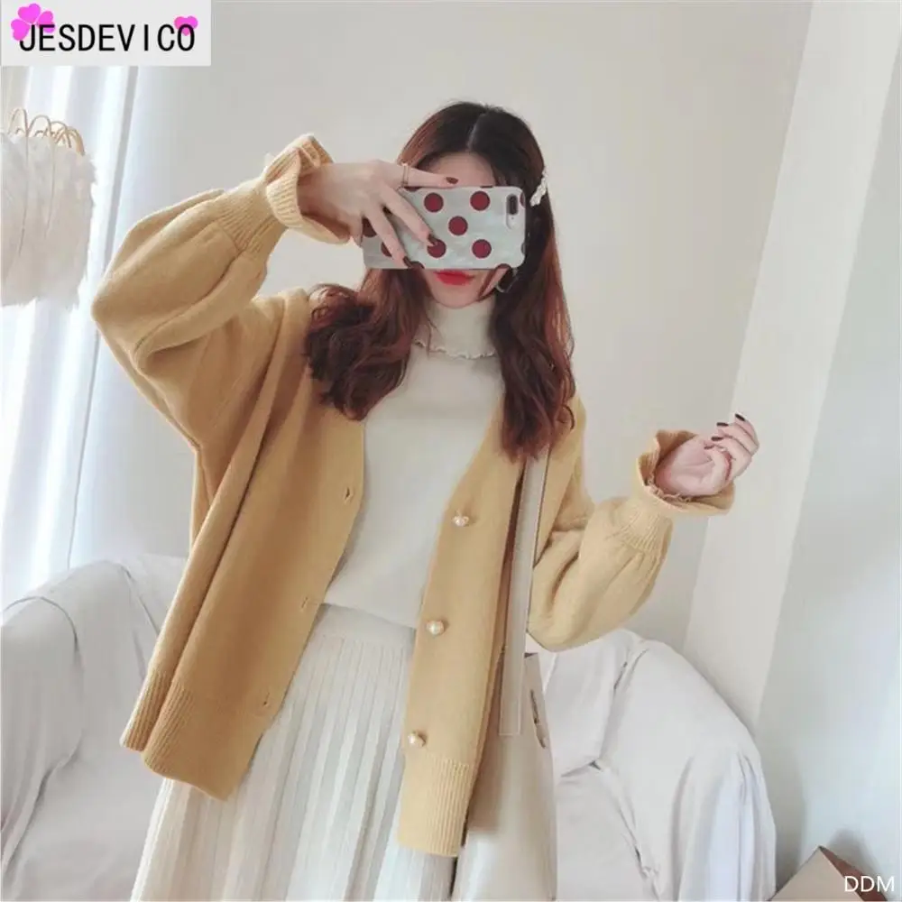 

JESDEVICO Sweater Cardigan Women's 2019 Autumn Winter New Korean Loose Sweater Women Coat Solid Knitting Outwear Female Casual