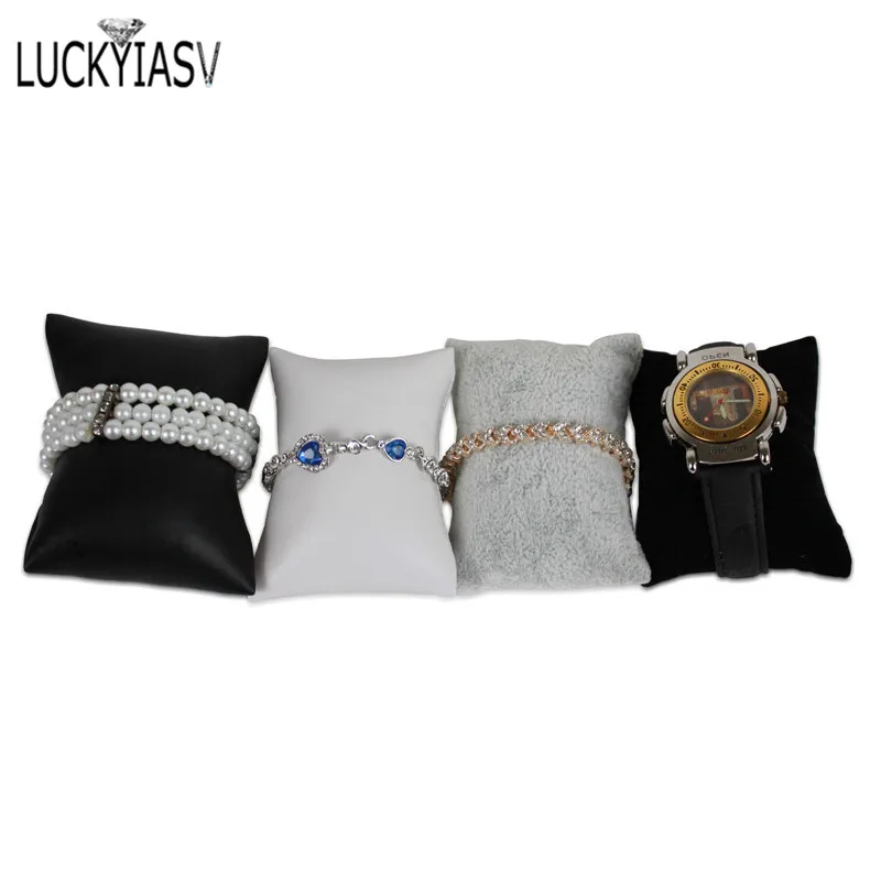 Jewelry Display Stand Jewelry Pillow Stand Velvet PU Leather Holder Organizer Bracelet Case Bangle Anklet Watch Display Photography Prop