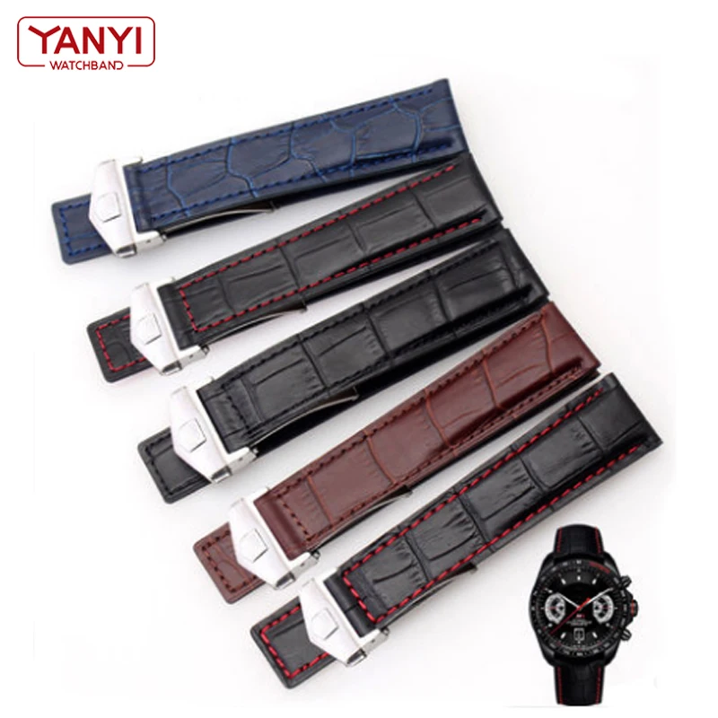 Premium Genuine Leather Watch Strap with Fold Buckle - Elegant Wrist Accessory