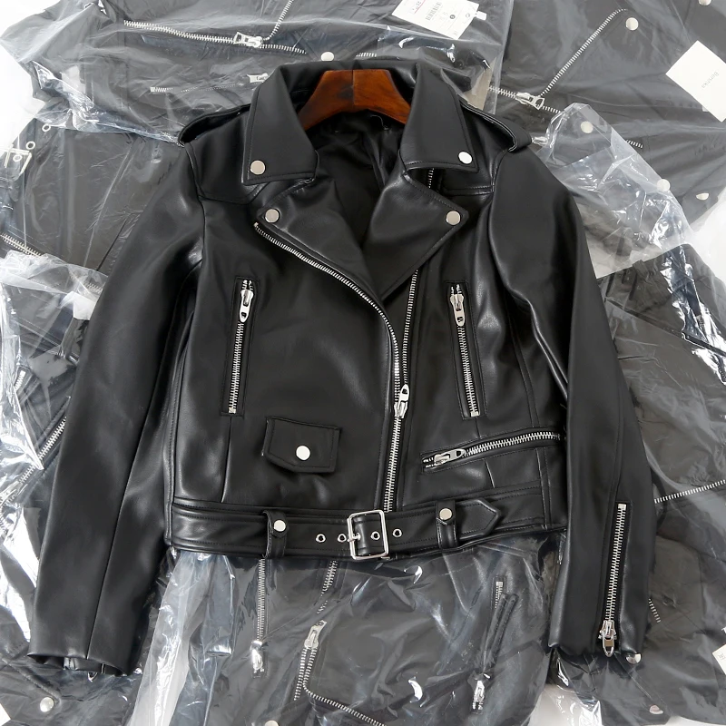 

2020 Real Photos Autumn New Fashion Slim Women's Black Leather Biker Jacket Plus Sizes High Quality Lusty PU Motorcycle Coat