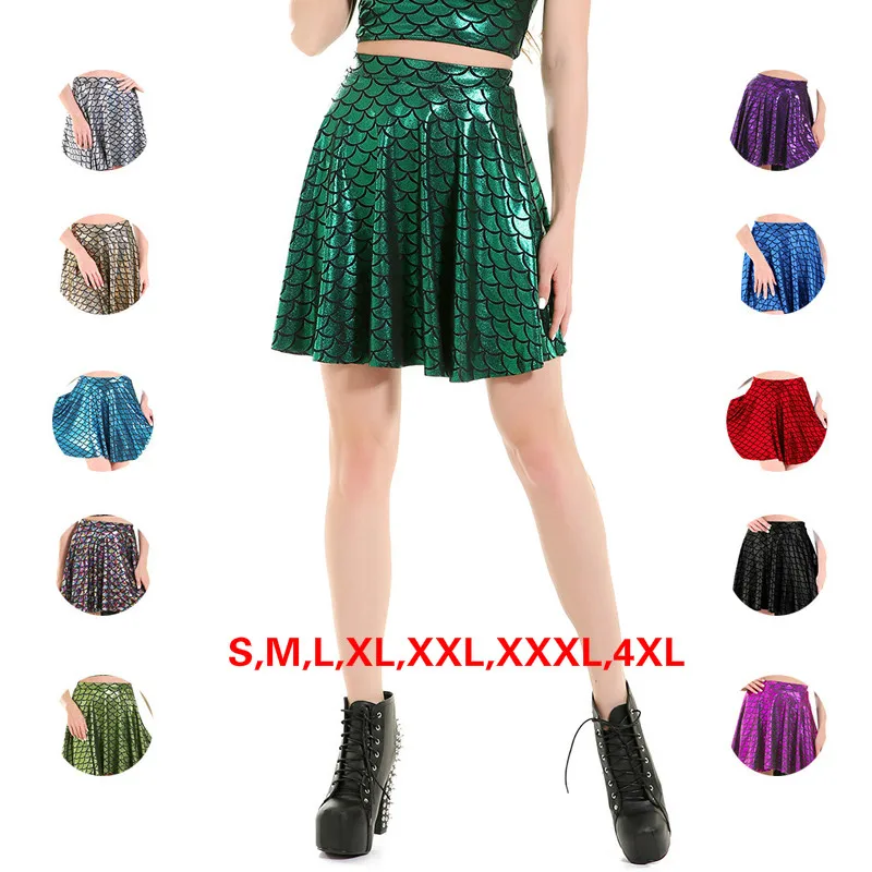 Mermaid Multi Color Skirt Women Fish Scale Printing High Waist Short Pleated Skater Fashion Streetwear Dance Costume | Женская одежда