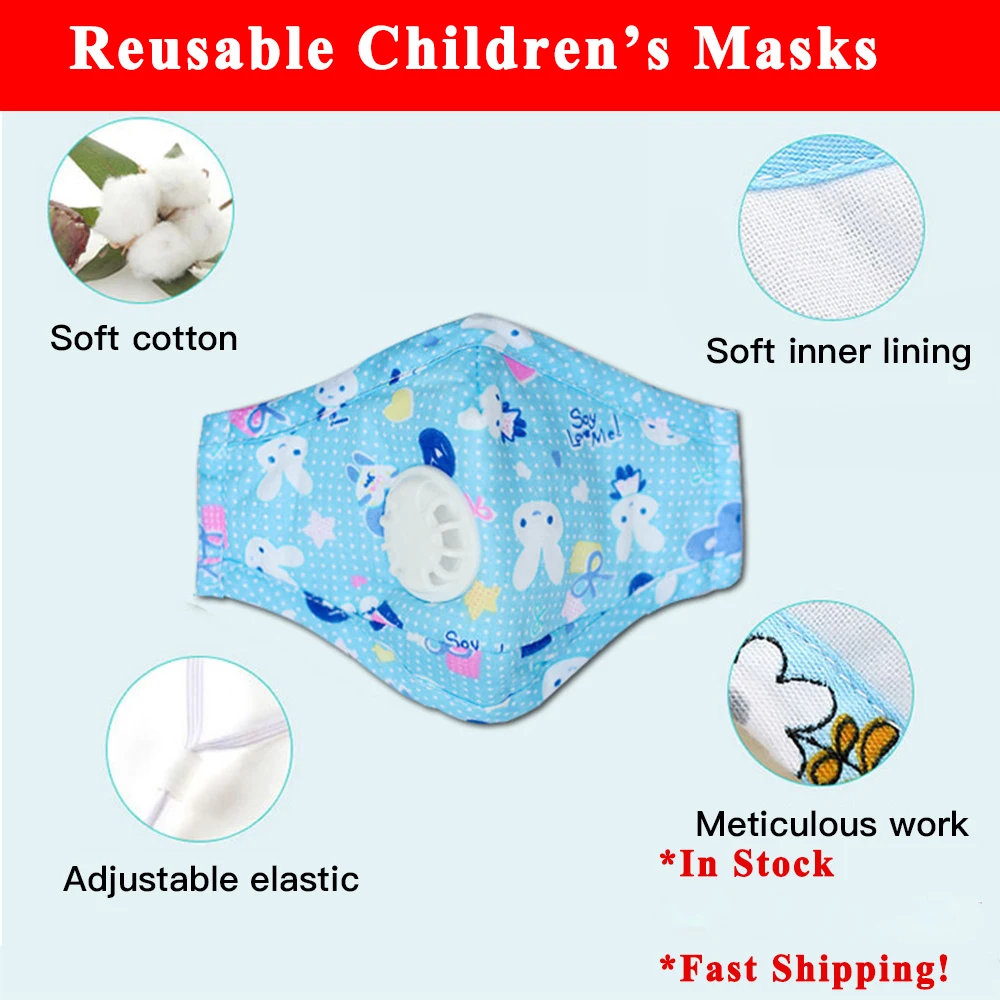 

3pcs Profession Child Mask With Replacement Filter Paper Reusable PM2.5 Cotton Breathable Children Mouth Mask With Air Valve