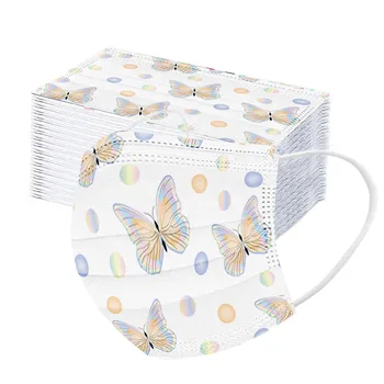 

50pc Adult's Protective Mask Butterfly Printing Disposable Mouth Masks Personal Industrials 3 Ply Filter Face Mask Mascarilla