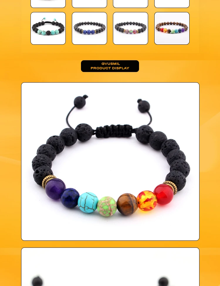 7 Gemstone Chakra Lava Rock Stone Prayer Bead Bracelet