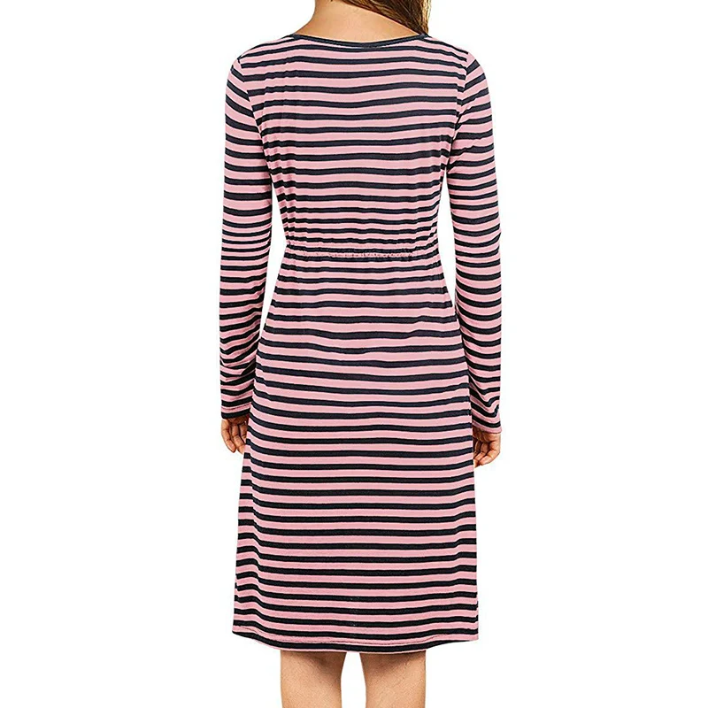 Pregnant Women Breastfeeding Clothes Autumn Winter stripe Lactation Maternal Dress Nurse Pregnancy Casual Receiving Waist Dresse