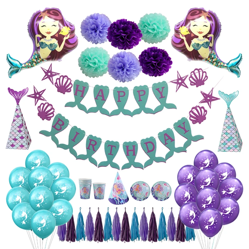 Little Mermaid Party Supplies Mermaid Balloon Banner Decoration Mermaid Birthday Party Favors Kids Birthday Parties Decorations