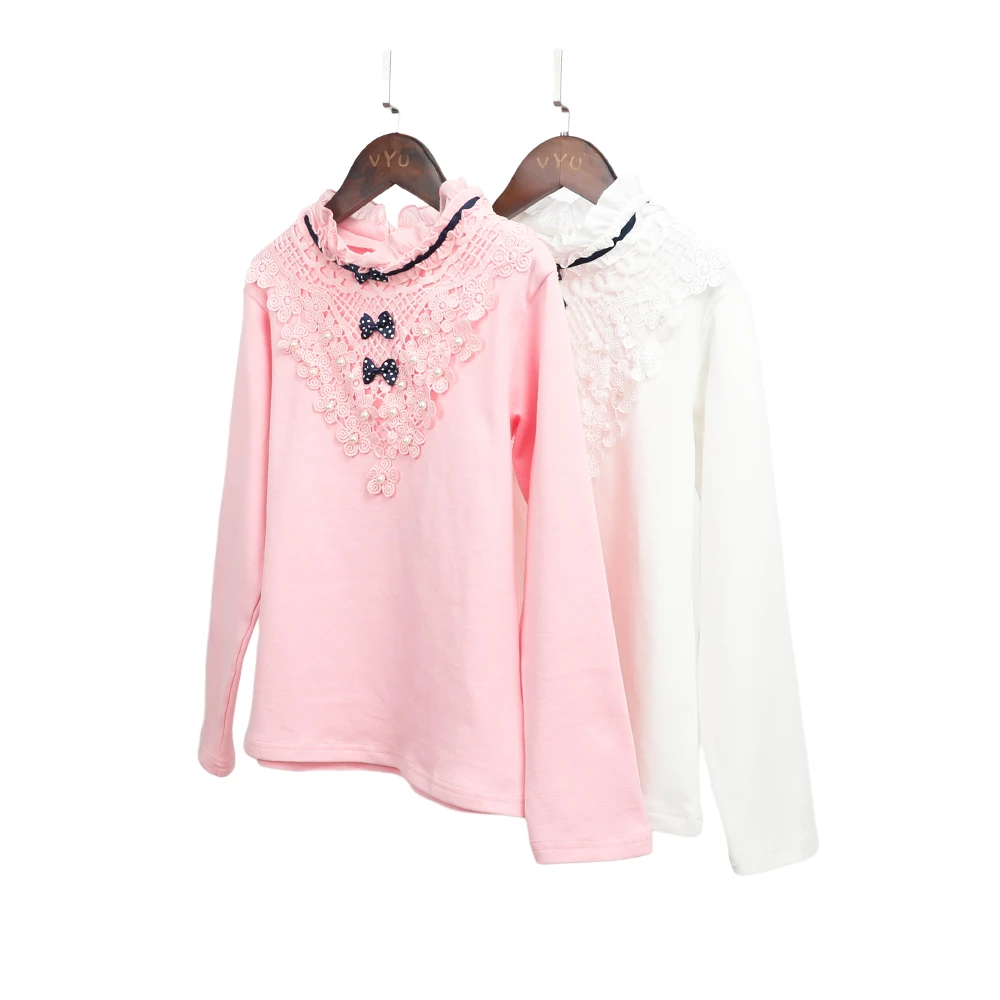 

Spring Autumn Long Sleeve White Knitted Shirt Teen Girls Kids Cotton Blouse Student School Clothes Child Casual Pink Tops 2-12 Y