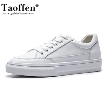 

Taoffen Women Sneakers Real Leather Fashion Lace Up Flats Shoes Women Round Toe Casual Daily Shoe Lady Home Footwear Size 35-39