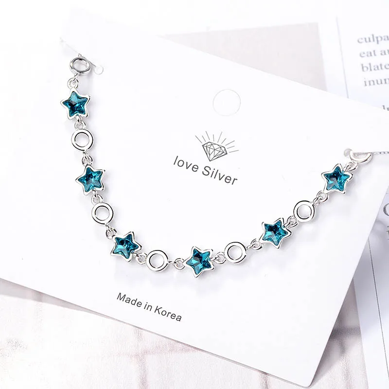 Bague Ringen, корейский темпераментный стиль, простой Аквамариновый браслет для женщин, нежные голубые звезды, серебро 925, ювелирные изделия, для повседневного отдыха