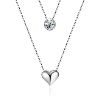 

ModaOne 925 Sterling Silver Necklace Double Layer Chain Zircon Heart Pendants Necklaces For Women kolye Choker
