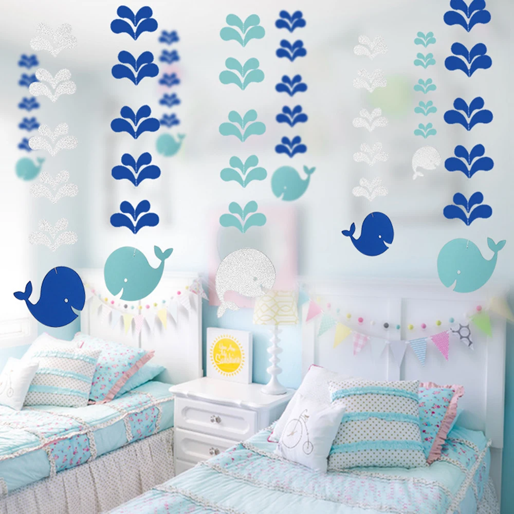 Creative Whale Charm Spray Shape Paper Hanging Garlands For Marine Style Room Decoration Birthday Party Decorations