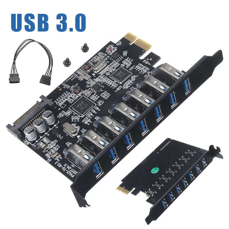 

POHIKS 1pc High Speed USB 3.0 PCI-E Riser Card Portable 7 Ports PCI Express Interface Expansion Adapter For Desktop Computer
