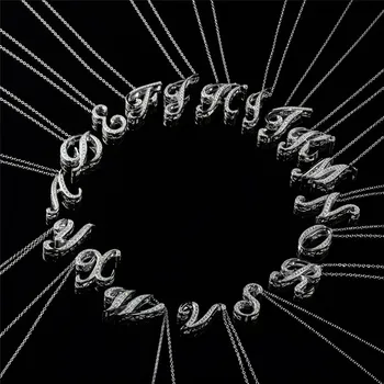 

ANDYWEN 925 Sterling Silver Letter 26 Initial Alphabet Pendant Long Chain Luxury Platium Plated Zircon Men Woven Jewelry