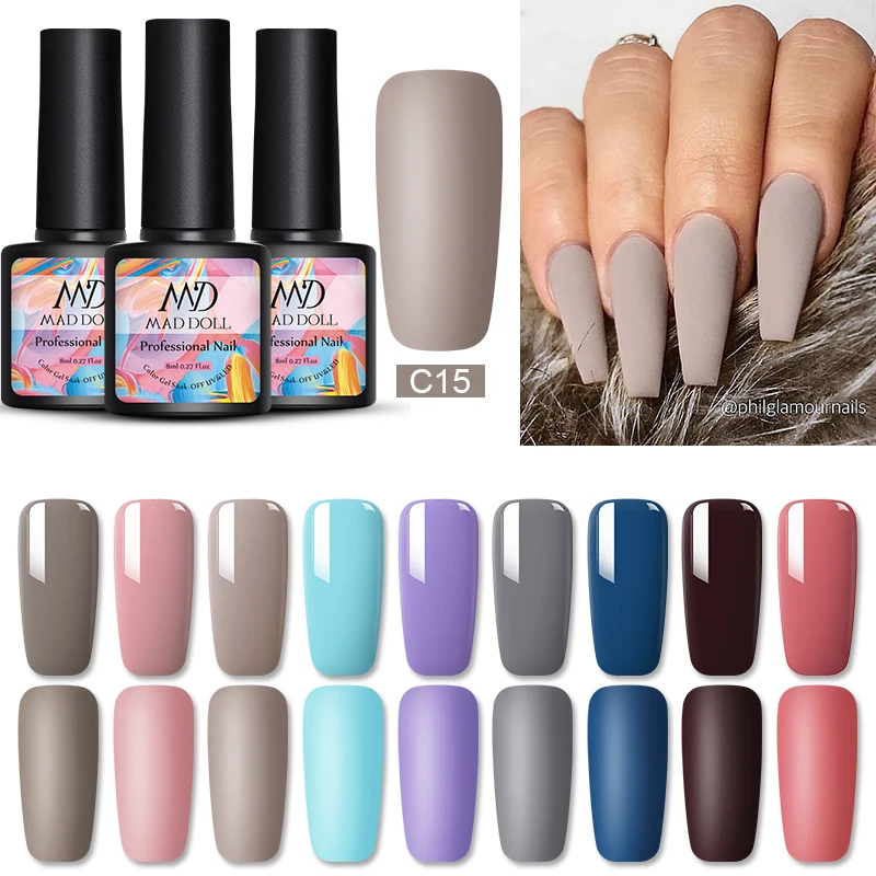 

MAD DOLL 8ml Matte UV Gel Nail Polish Semi Permanent Soak Off Nail Art Gel Varnish Lacquer Matte Top Coat Needed