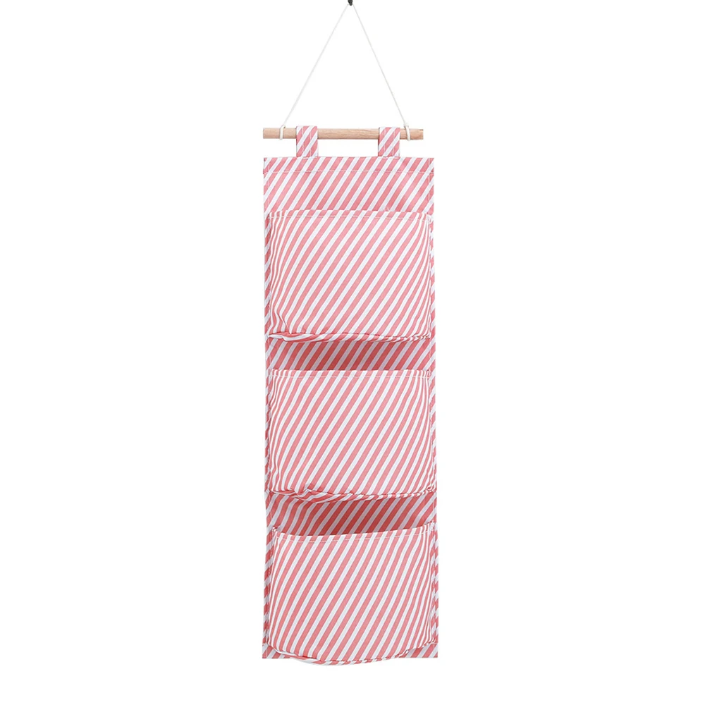 Pink Stripes Настенная сумка из ткани Оксфорд, 3 кармана, сумка для хранения, многослойная настенная дверь, шкаф для мелочей, косметический Органайзер, карманы - Цвет: Pink Stripes